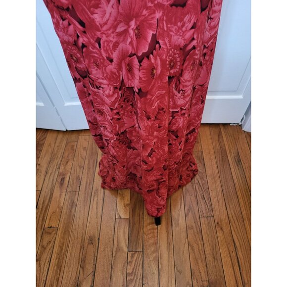 Vintage Y2K Silk Red Floral Maxi Skirt Episode 10 Festive Whimsygoth Fairy Glam - Picture 5 of 8